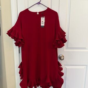 Gracia Red Ruffle Sleeve Shift Tunic